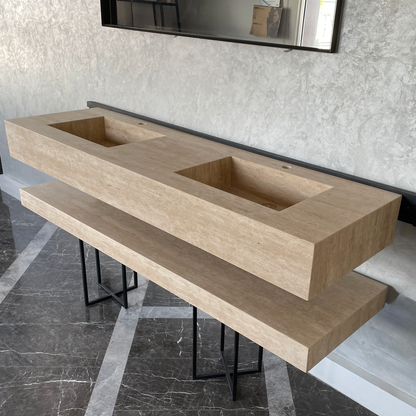 Travertine Custom Handcrafted Bathroom Sink - Matching Shelf