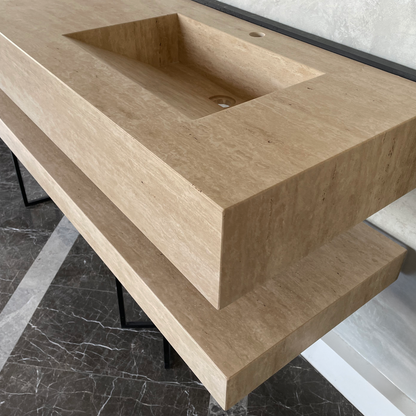 Travertine Custom Handcrafted Bathroom Sink - Matching Shelf