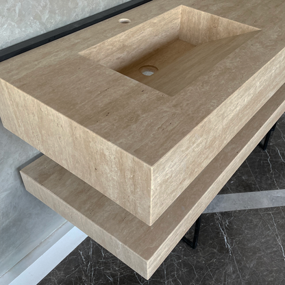 Travertine Custom Handcrafted Bathroom Sink - Matching Shelf