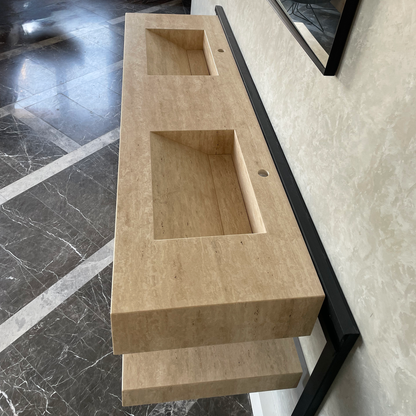 Travertine Custom Handcrafted Bathroom Sink - Matching Shelf