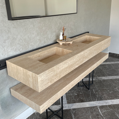 Travertine Custom Handcrafted Bathroom Sink - Matching Shelf