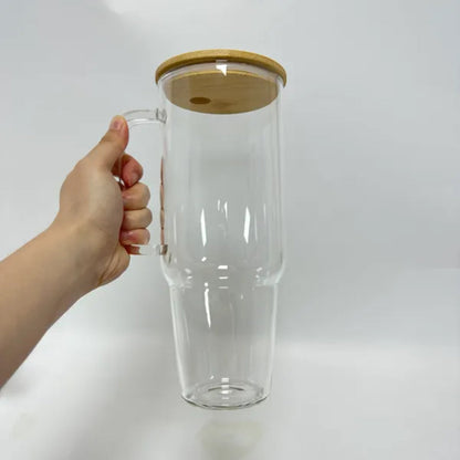 32oz or 40oz Personalized custom Sublimation Clear or Frost Glass Tumbler, Mug, Cup with Handle
