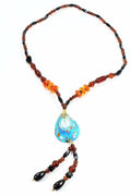 Gypsy Oval Pendant Shimmer Necklace With Glass Beads