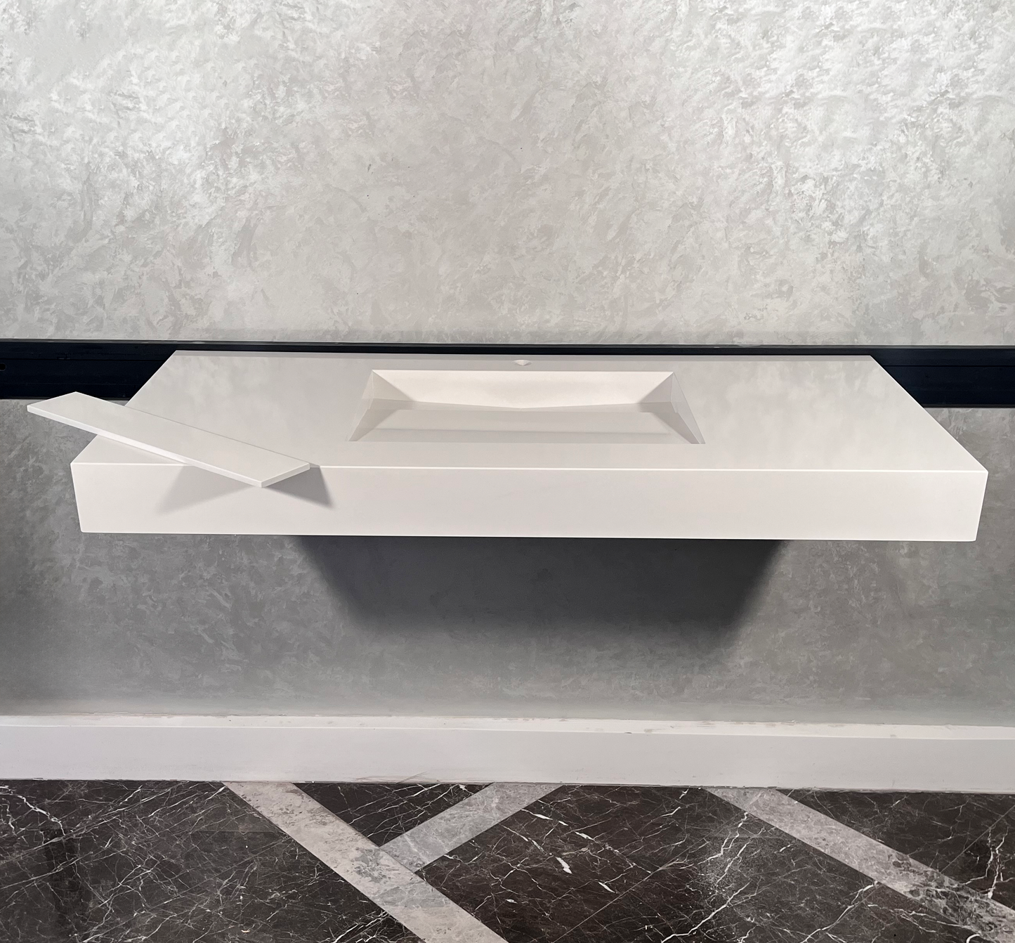White Engineered Quartz Trough Sink Seamless Handcrafted Design