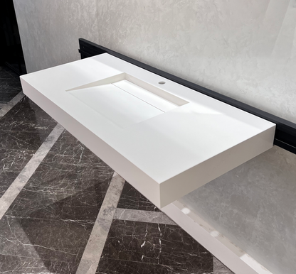 White Engineered Quartz Trough Sink Seamless Handcrafted Design