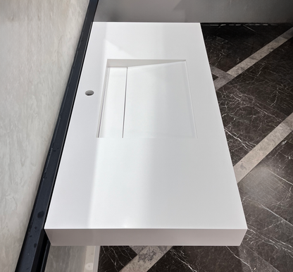 White Engineered Quartz Trough Sink Seamless Handcrafted Design
