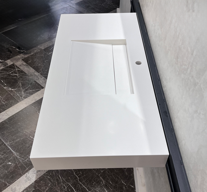 White Engineered Quartz Trough Sink Seamless Handcrafted Design
