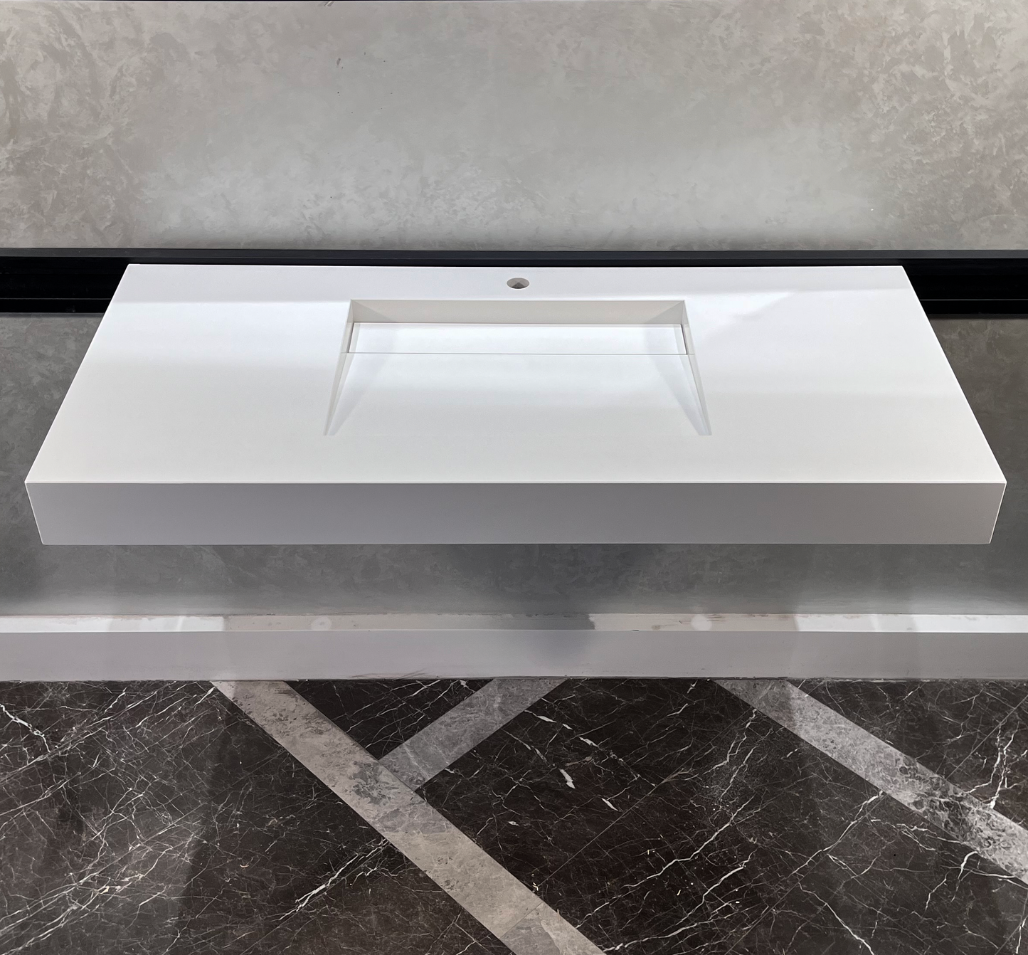 White Engineered Quartz Trough Sink Seamless Handcrafted Design