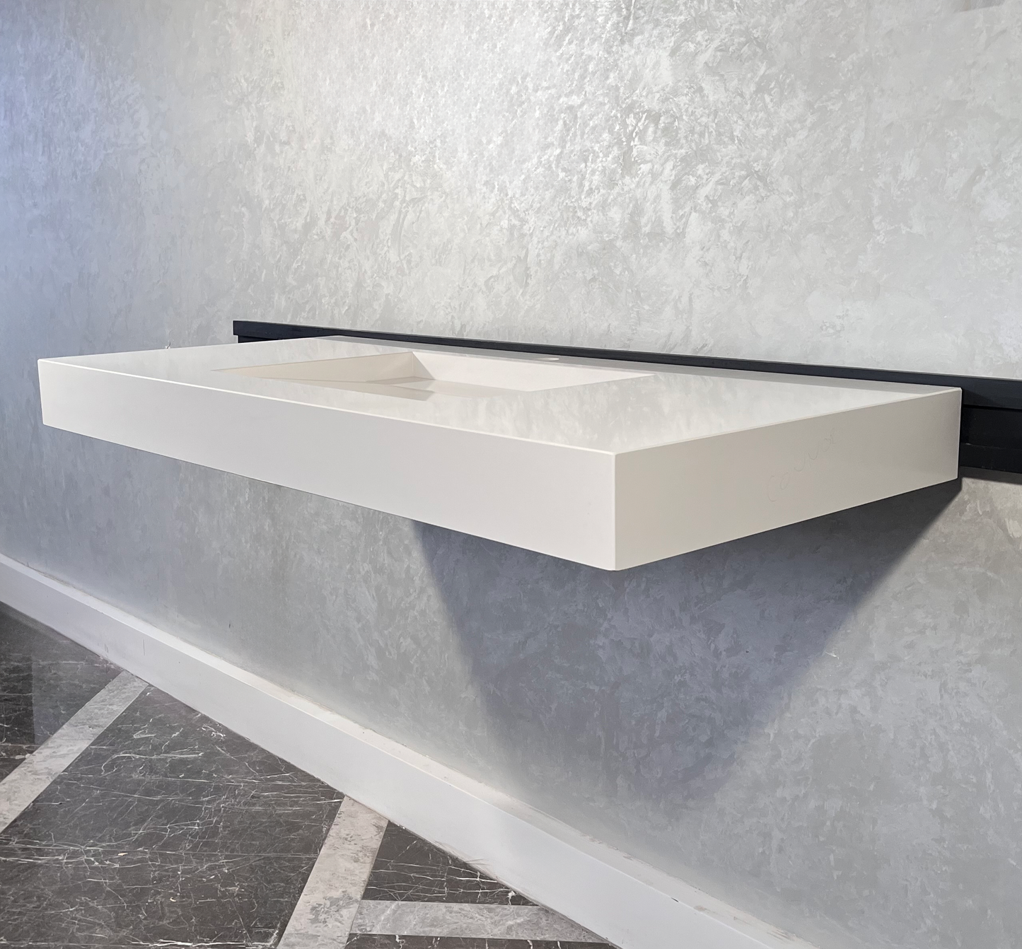 White Engineered Quartz Trough Sink Seamless Handcrafted Design