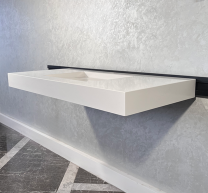 White Engineered Quartz Trough Sink Seamless Handcrafted Design