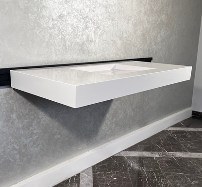 White Engineered Quartz Trough Sink Seamless Handcrafted Design
