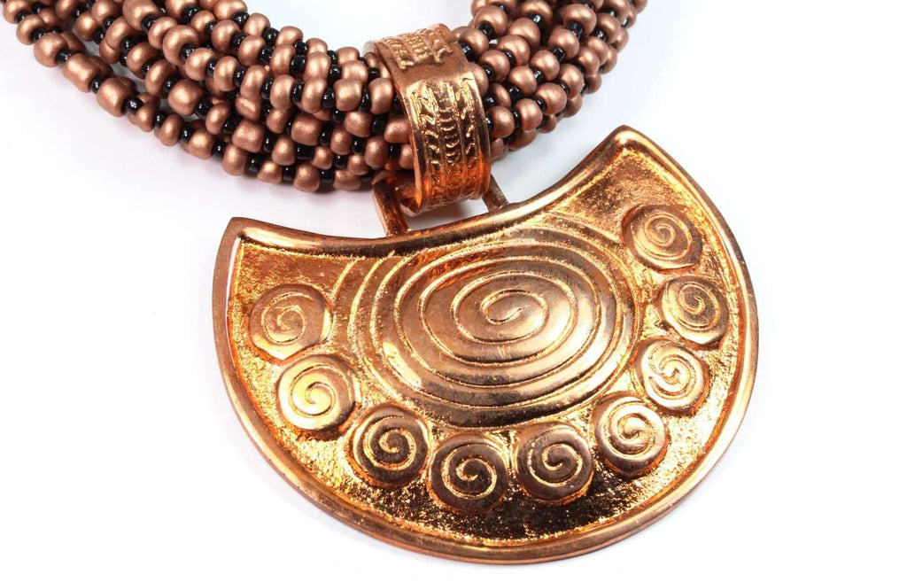 Crescent Moon Spiral Statement Necklace Handmade Copper
