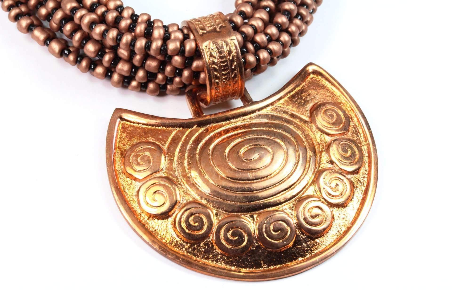 Crescent Moon Spiral Statement Necklace Handmade Copper