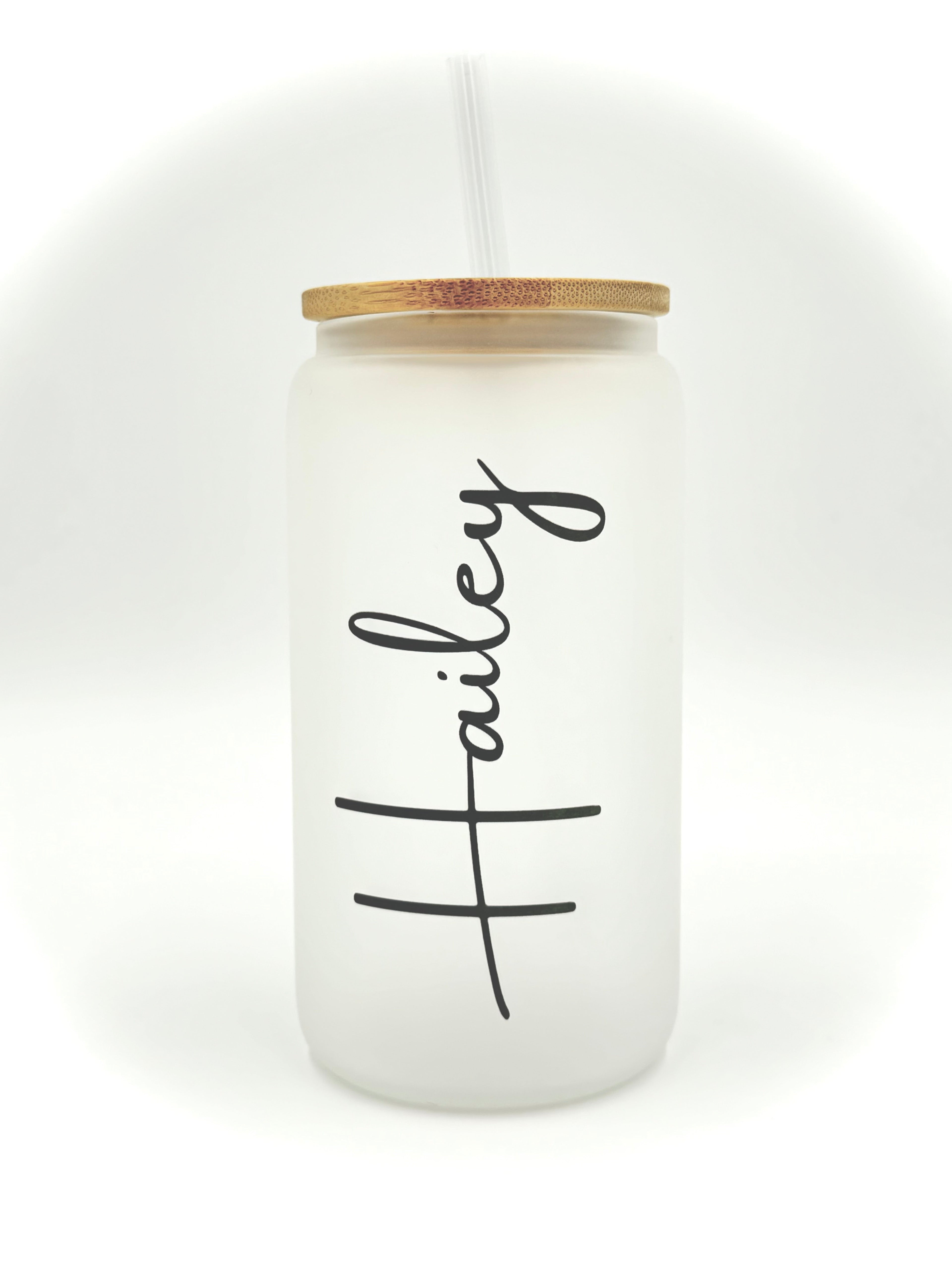 Personalized Name 16oz Sublimation Printed Glass Can Tumbler With Straw & Bamboo Lid