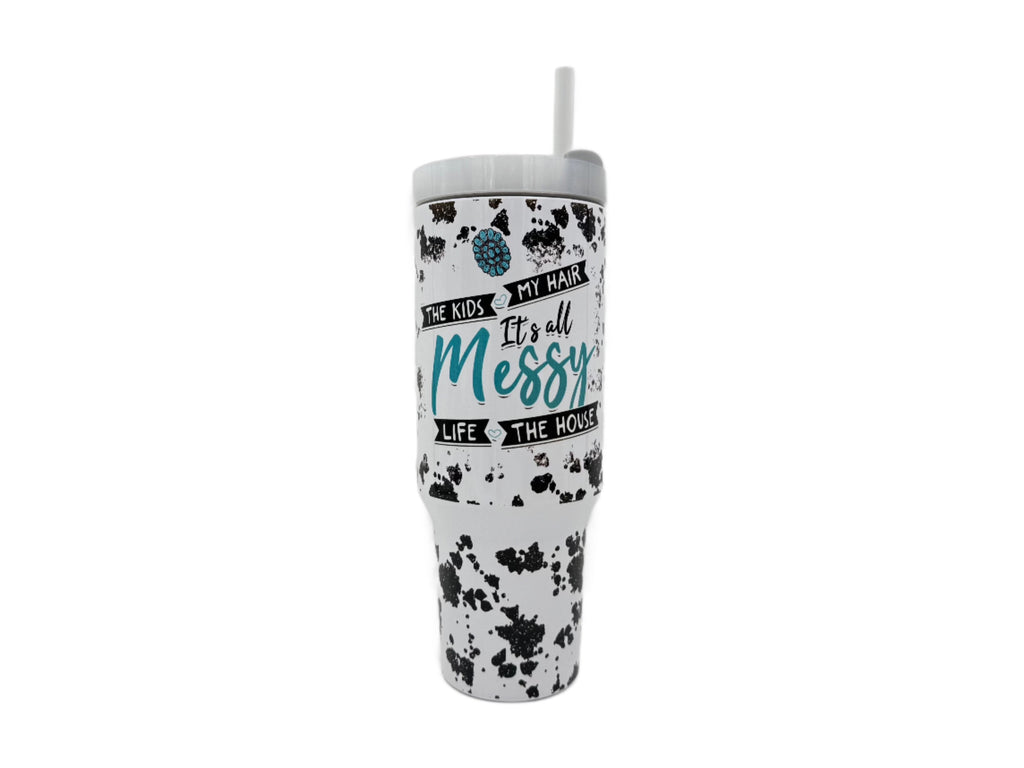 40oz Custom "It's All Messy" Spots Sublimation Tumbler w/ Handle stainless steel