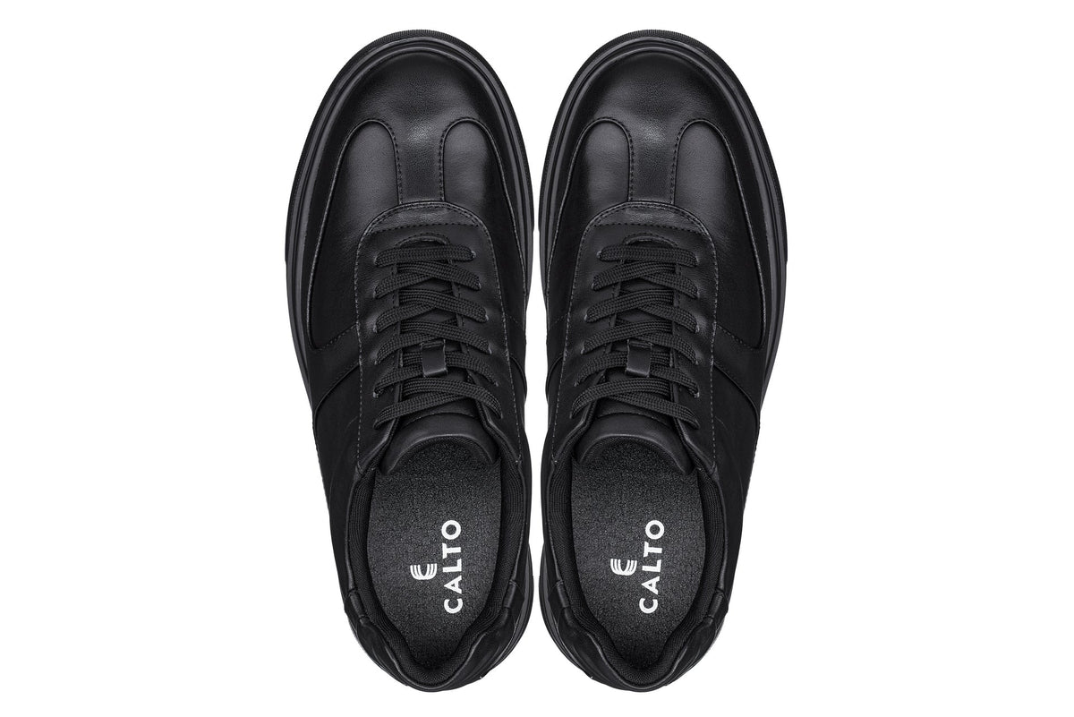 CALTO - J2200 - 2.6 Inches Taller (Black/Black Sole) - Lightweight Nappa Sneakers