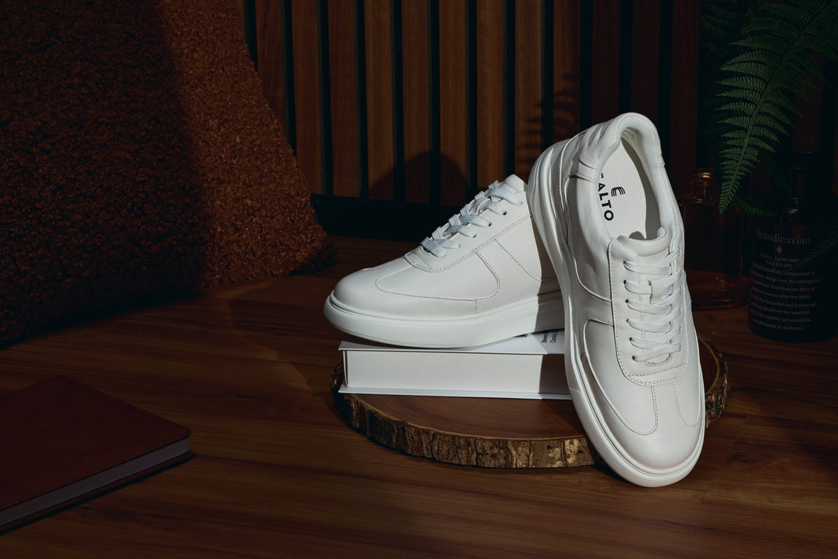 CALTO - J2201 - 2.6 Inches Taller (White/White Sole) - Lightweight Nappa Sneakers