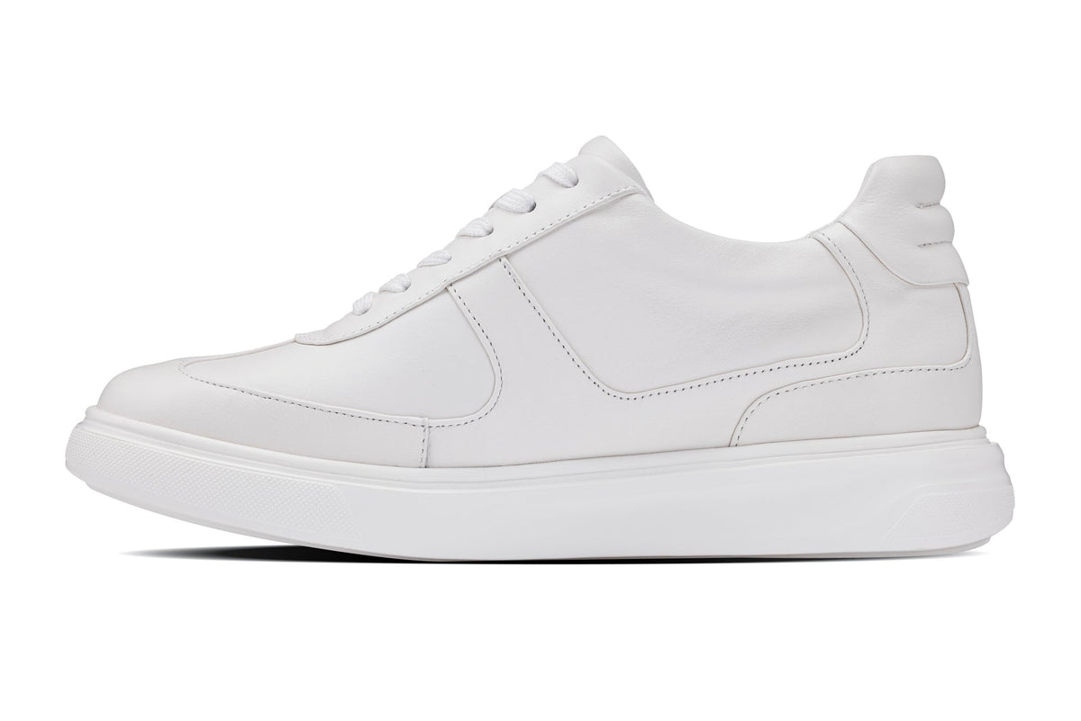 CALTO - J2201 - 2.6 Inches Taller (White/White Sole) - Lightweight Nappa Sneakers