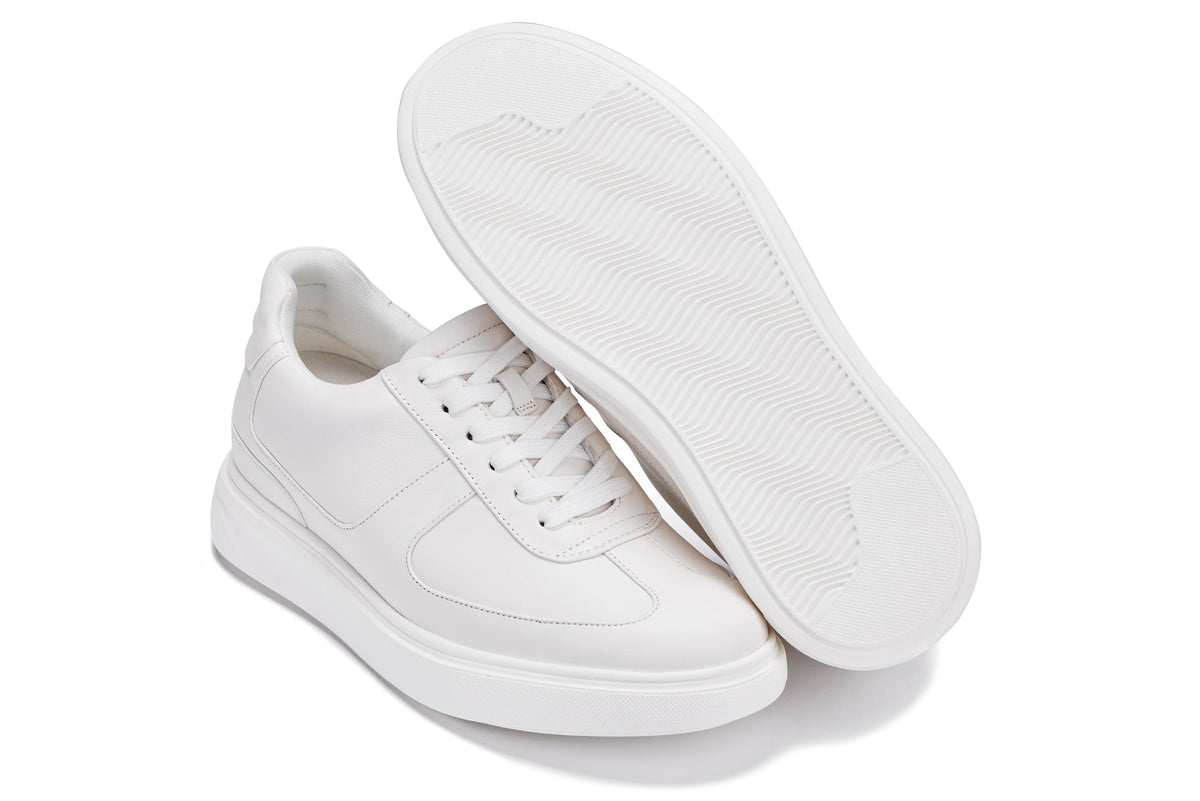 CALTO - J2201 - 2.6 Inches Taller (White/White Sole) - Lightweight Nappa Sneakers