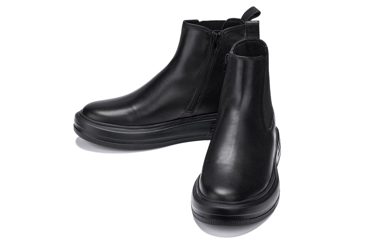 CALTO - J24810 - 3 Inches Taller (Noir) - Lightweight Smooth Nappa Chelsea Zipper Boots