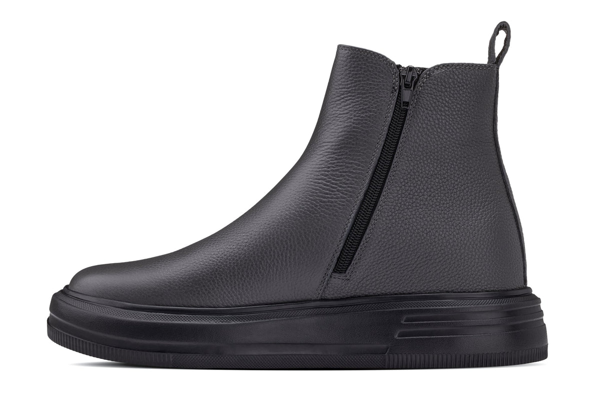 CALTO - J24811 - 3 Inches Taller (Grey Slate) - Lightweight Pebble Nappa Chelsea Zipper Boots