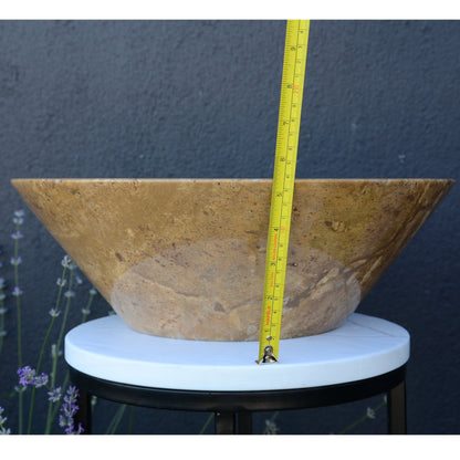 Noce Brown Travertine Vessel Sink - Handcrafted Carved Round