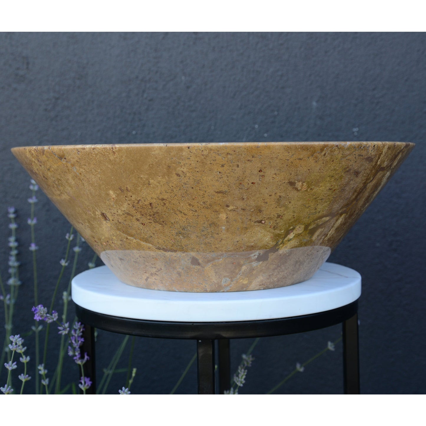 Noce Brown Travertine Vessel Sink - Handcrafted Carved Round