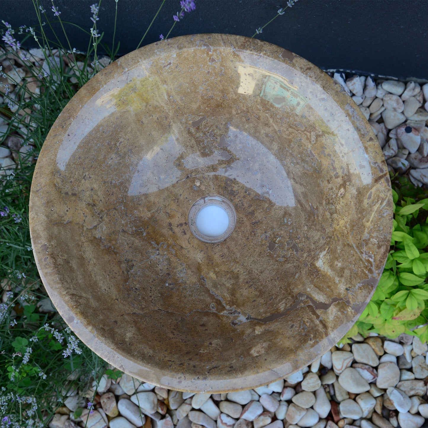 Noce Brown Travertine Vessel Sink - Handcrafted Carved Round
