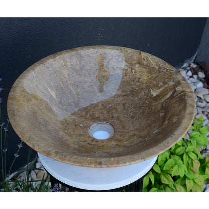 Noce Brown Travertine Vessel Sink - Handcrafted Carved Round