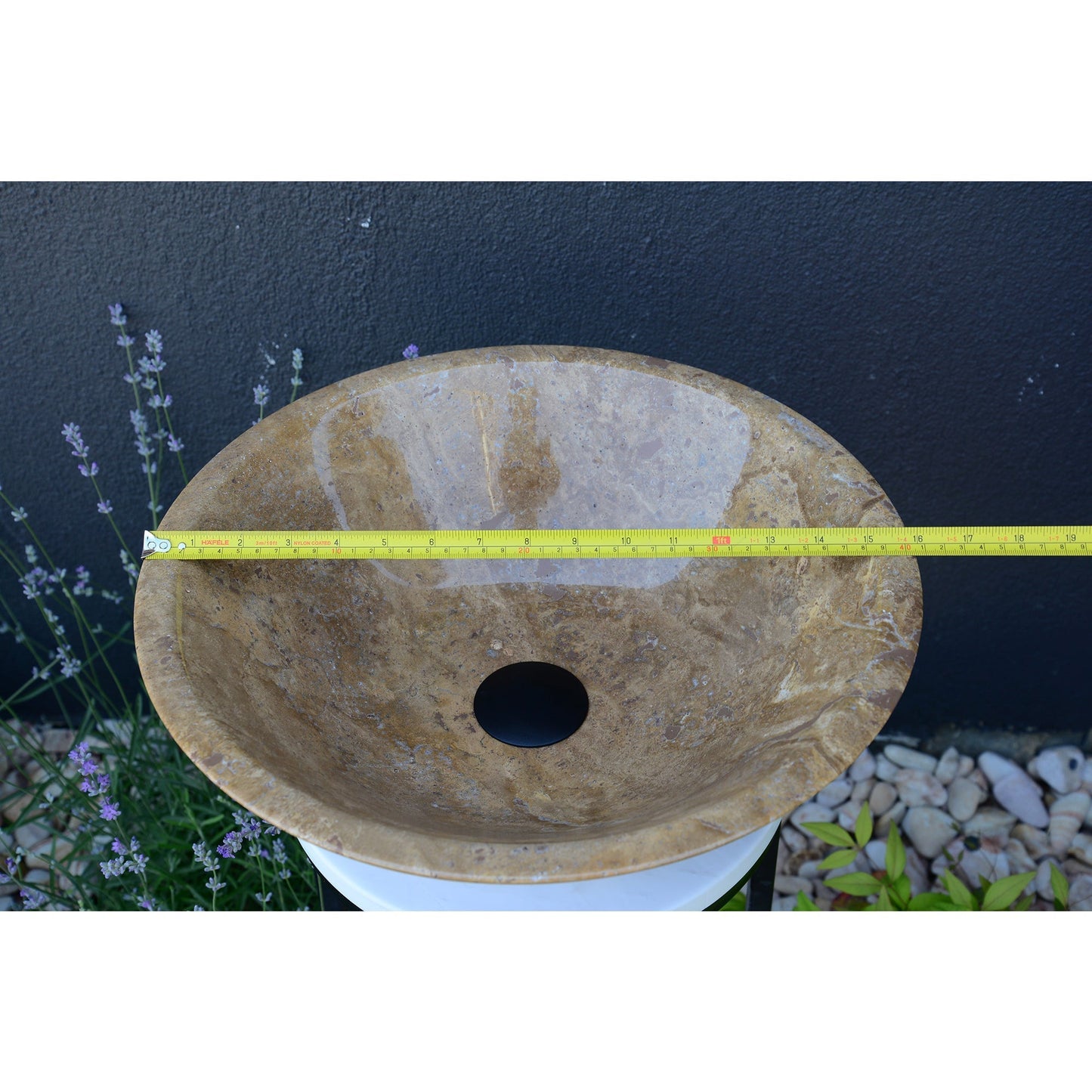 Noce Brown Travertine Vessel Sink - Handcrafted Carved Round