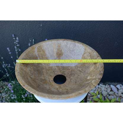 Noce Brown Travertine Vessel Sink - Handcrafted Carved Round