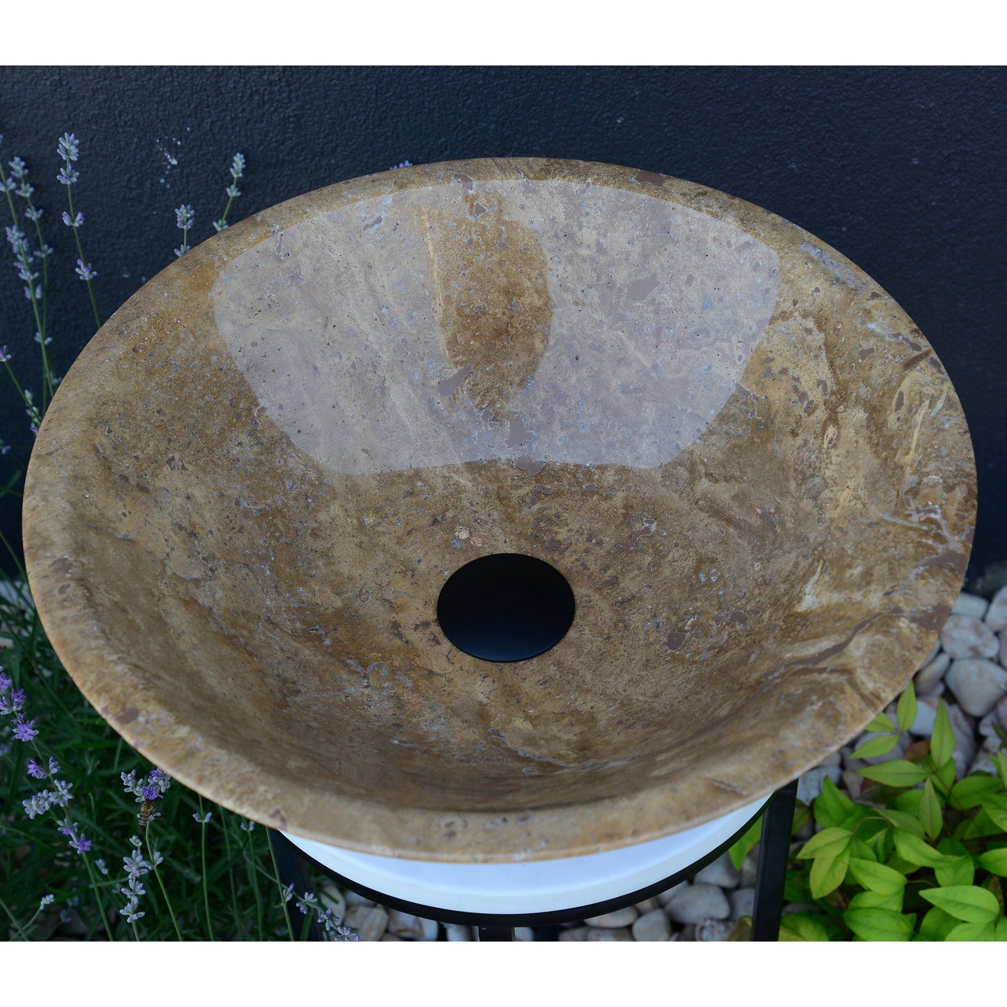 Noce Brown Travertine Vessel Sink - Handcrafted Carved Round
