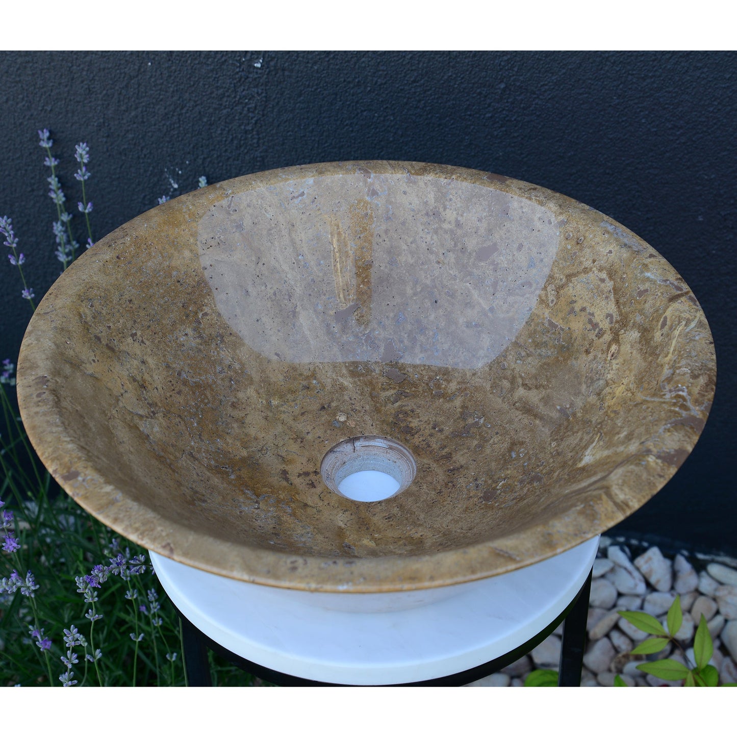 Noce Brown Travertine Vessel Sink - Handcrafted Carved Round