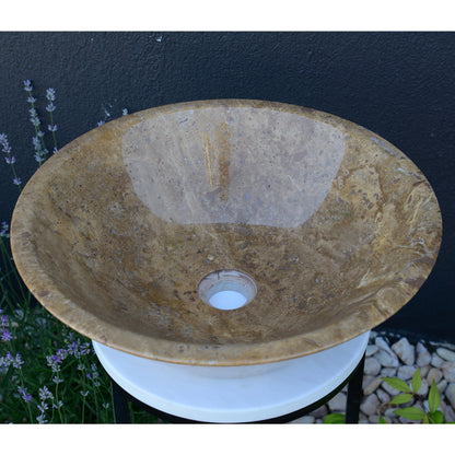 Noce Brown Travertine Vessel Sink - Handcrafted Carved Round