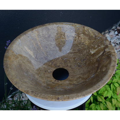 Noce Brown Travertine Vessel Sink - Handcrafted Carved Round