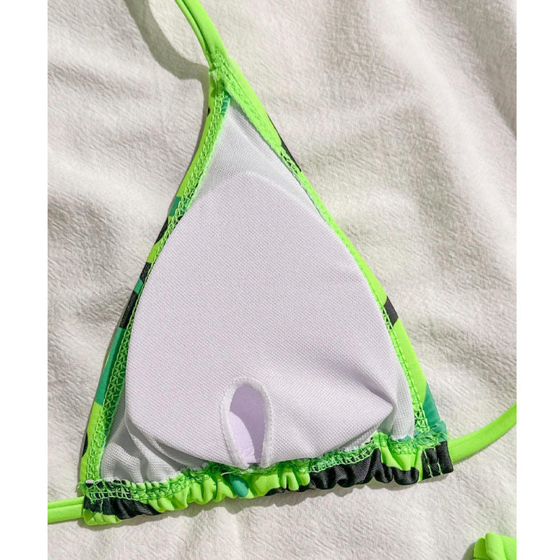 Bikini Camouflage Printed Sexy Halter Lace up Bikini Swimsuit Women Swimwear