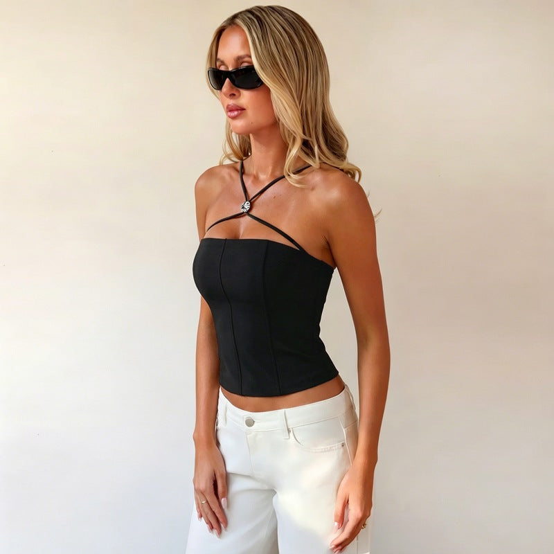 Women Slim Sexy Vest Solid Color Strap Tube Top