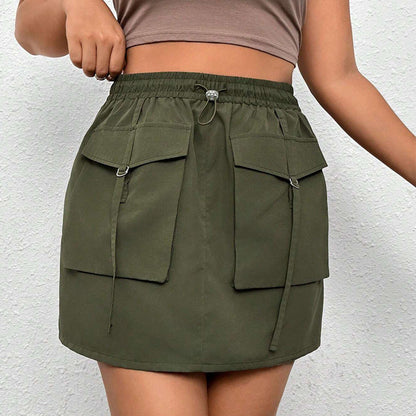 Plus Size Women Clothes Autumn Winter Street Elastic Waist A line Skirt