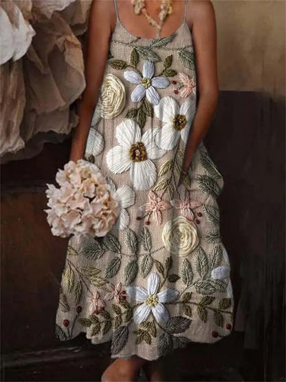 🌺 European & American Style Floral Art Print Sling Holiday Dress