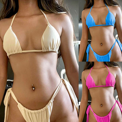 Sexy Three Point Split Bikini Women Solid Color Bikini Swimsuit