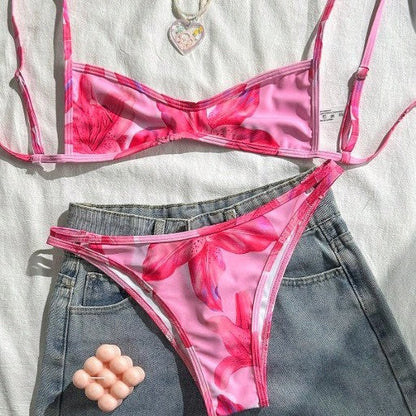 Women Summer Vacation Tight Miniature Bikini Elegant Two Piece Set Beach Swimsuit