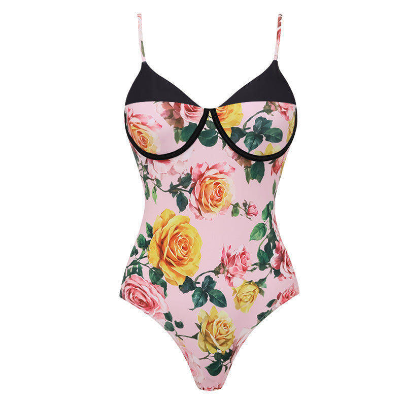 Swimsuit Pink Floral Sweet Seaside Vacation Swimsuit Set Women