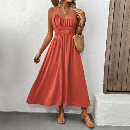 Summer Sleeveless Sling Casual Pleated Dress