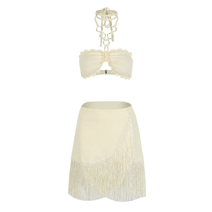 Coat Skirt Two Piece Split Swimsuit for Women Solid Color