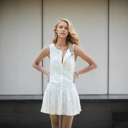Summer Simple Office Slim Sleeveless Single Breasted Dress Women Clothing Mini Dress
