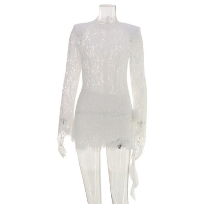 French Socialite Lace Dress Hip Wrapped Long Sleeve Dress
