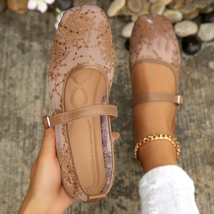 Mesh Breathable Low Top Shoes Women Vintage Mary Jane Flat Shallow Belt Buckle Loafers