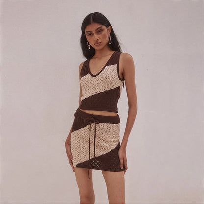 Women Sexy Hollow Out Cutout Striped Beach Dress Bikini Swimsuit Blouse Sun Proof Set