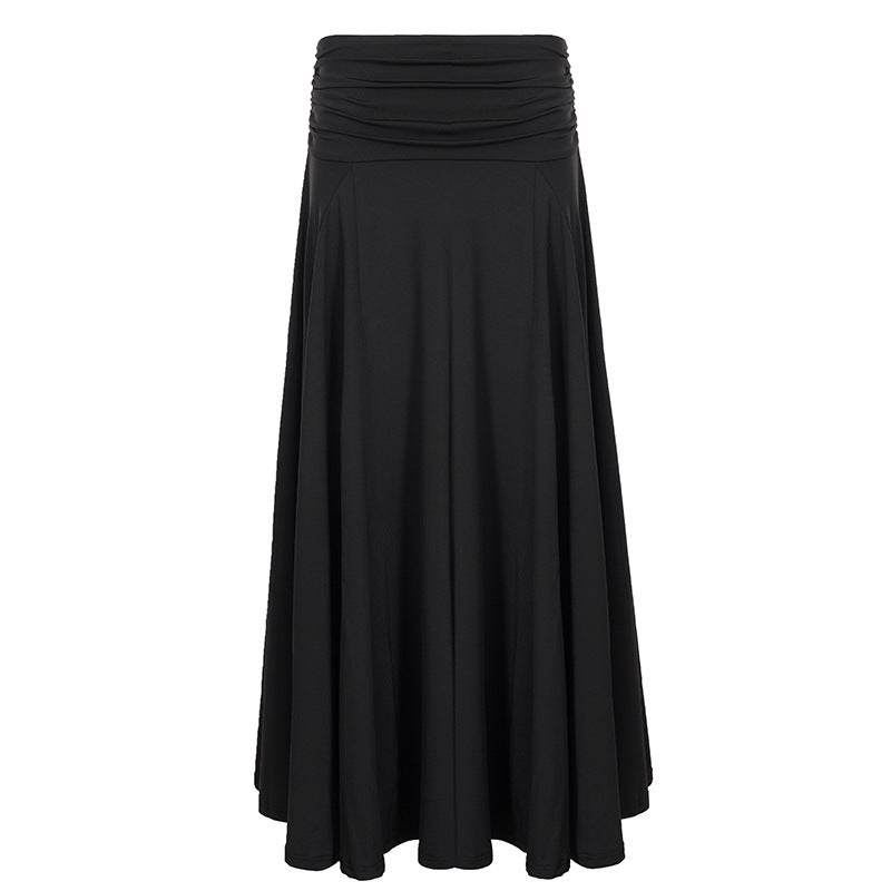 Summer Wide Waist Head Draping Solid Color Minimal Skirt Fashionable Elegant Gentle A line Dress Women