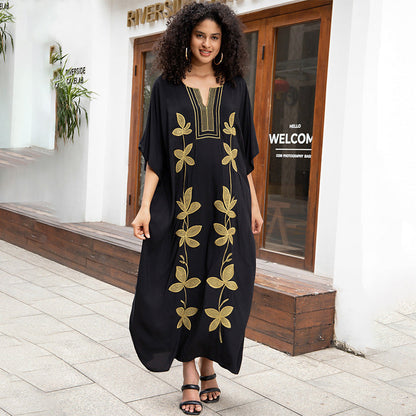 Rayon Embroidered Holiday Loose Maxi Dress Beach Jacket Maxi Dress Beach Cover Up